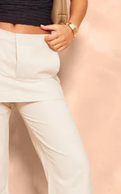 Oatmeal Structured Linen Pocket Detail Skirt Pant