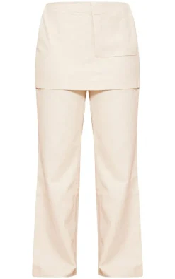 Oatmeal Structured Linen Pocket Detail Skirt Pant
