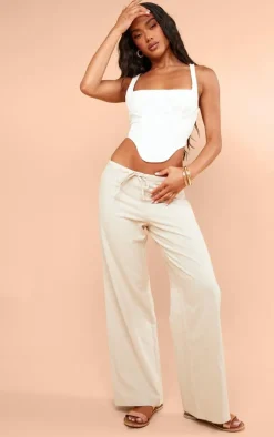 Oatmeal Structured Linen Look Drawstring Elasticated Pants