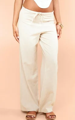 Oatmeal Structured Linen Look Drawstring Elasticated Pants