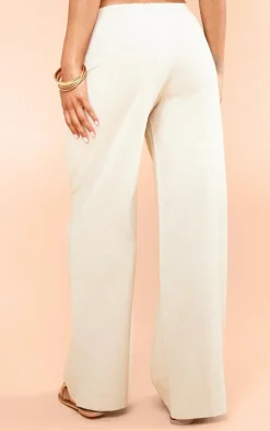 Oatmeal Structured Linen Look Drawstring Elasticated Pants