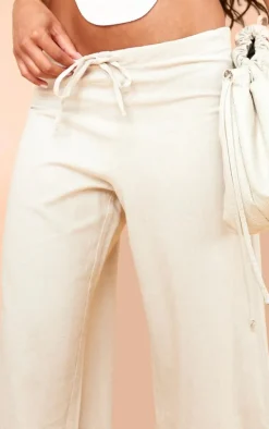 Oatmeal Structured Linen Look Drawstring Elasticated Pants