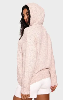 Oatmeal Textured Bobble Knit Hoodie