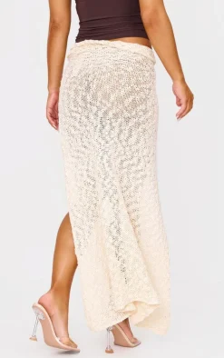 Oatmeal Textured Crochet Knit Twist Maxi Skirt
