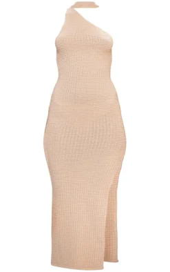 Oatmeal Textured Knitted Collar Detail Maxi Dress