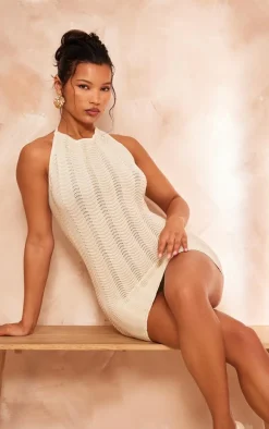 Oatmeal Wave Knit Mini Dress