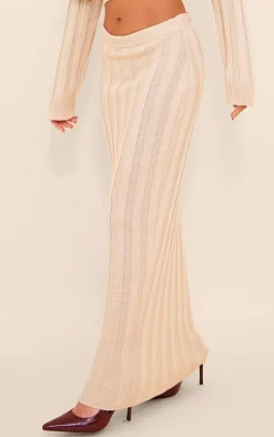 Oatmeal Wide Rib Textured Knit Maxi Skirt