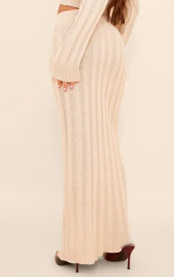 Oatmeal Wide Rib Textured Knit Maxi Skirt