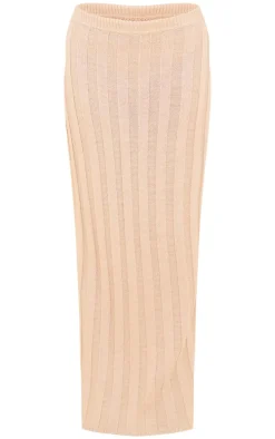 Oatmeal Wide Rib Textured Knit Maxi Skirt
