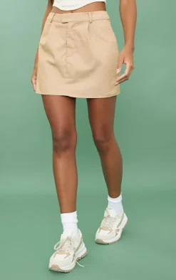 Oatmeal Woven Asymmetric Waistband Mini Skirt