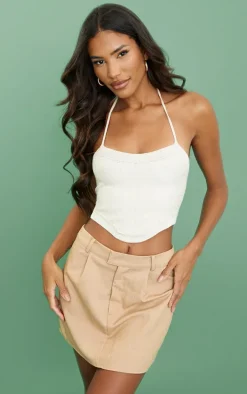 Oatmeal Woven Asymmetric Waistband Mini Skirt