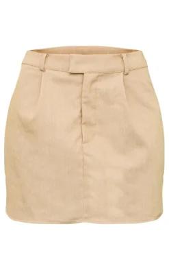 Oatmeal Woven Asymmetric Waistband Mini Skirt