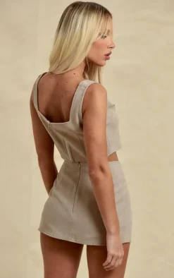 Oatmeal Woven Square Neck Corset Top