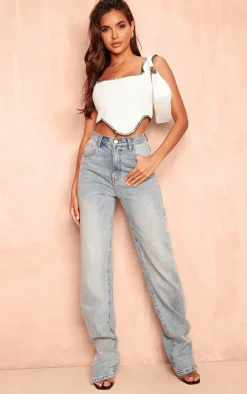 Off White Contrast Stitch Boucle Corset