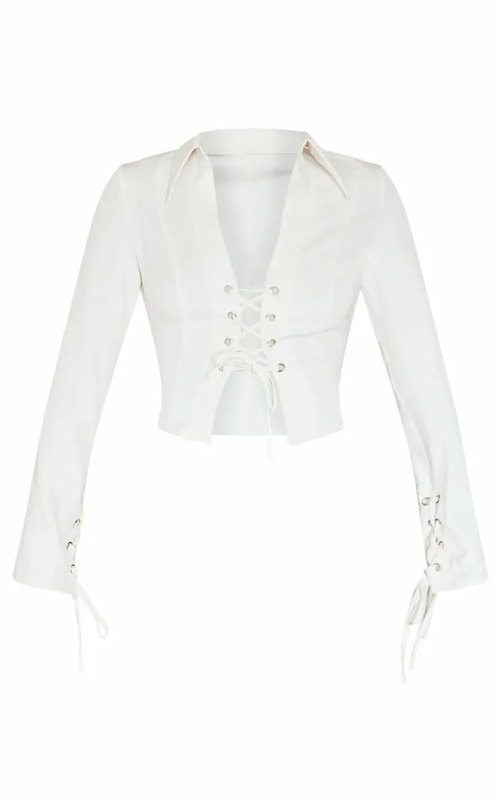 Off White Premium Woven Tie Front Shirt