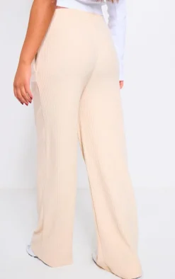 Off White Soft Brushed Rib Wide Leg Pants
