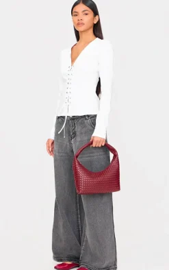 Off White Stretch Woven Tie Front Fitted Shirt