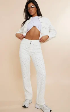 Off White Textured Jeans