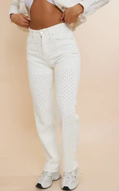 Off White Textured Jeans