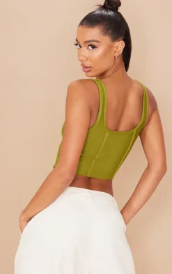 Olive Bandage Hook And Eye Structured Detail Dip Hem Corset