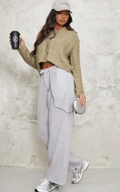 Olive Bobble Knit Collar Detail Top