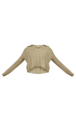 Olive Bobble Knit Collar Detail Top