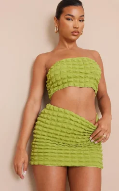 Olive Bubble Textured Bandeau Crop Top