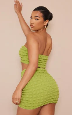 Olive Bubble Textured Bandeau Crop Top