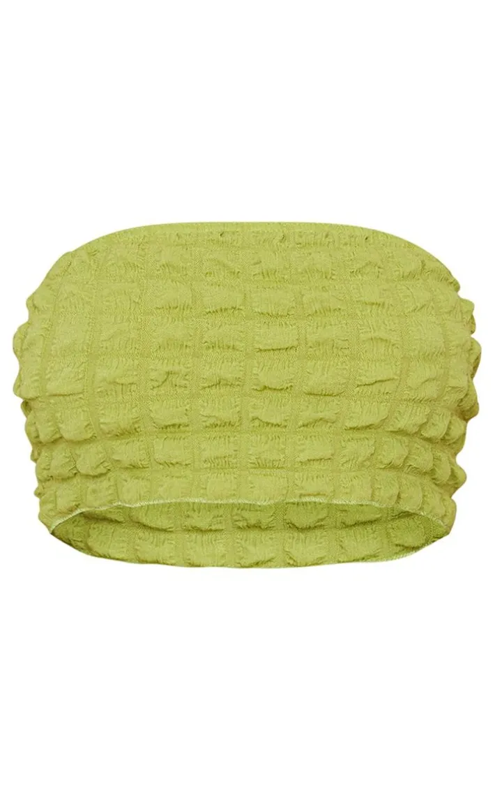 Olive Bubble Textured Bandeau Crop Top