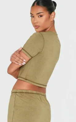 Olive Cotton Washed Crop Top