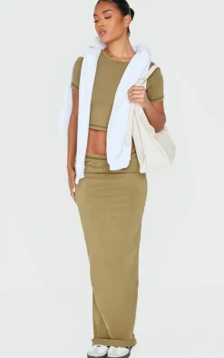 Olive Cotton Washed Crop Top