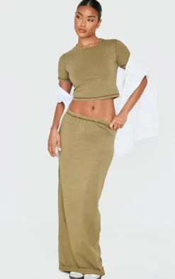 Olive Cotton Washed Maxi Skirt