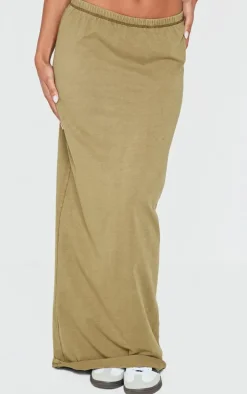 Olive Cotton Washed Maxi Skirt