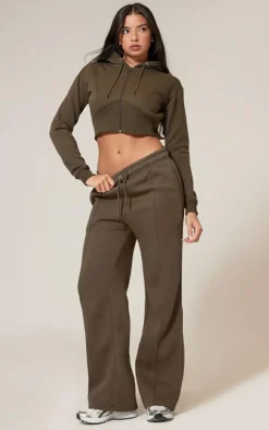 Olive Cropped Seam Detail Hoodie