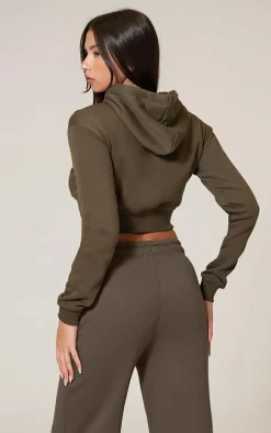 Olive Cropped Seam Detail Hoodie