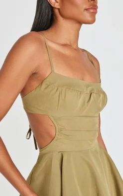 Olive Cut Out Tie Back Shift Dress
