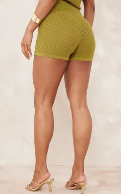 Olive Diamond Knit Mini Shorts