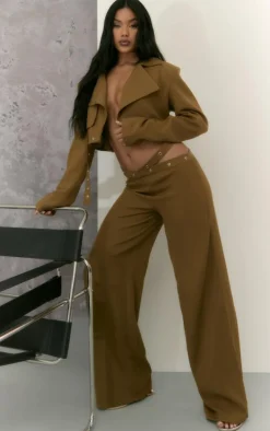 Olive Eyelet Detail Cut Out Waist Straight Leg Pants