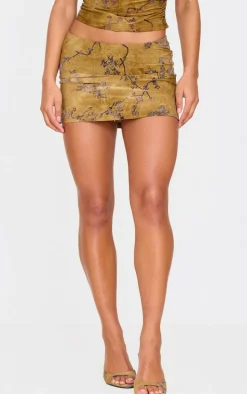 Olive Floral Devore Low Rise Mini Skirt