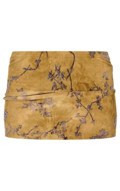 Olive Floral Devore Low Rise Mini Skirt