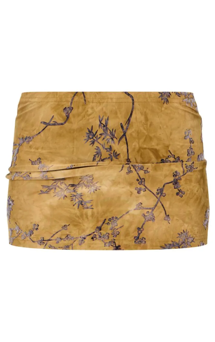Olive Floral Devore Low Rise Mini Skirt