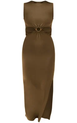 Olive Jersey Ring Detail Midaxi Dress