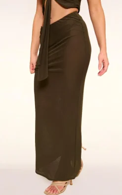 Olive Mesh Low Rise Maxi Skirt
