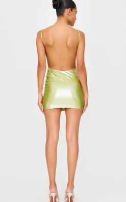 Olive Metallic Crew Neck Mini Dress