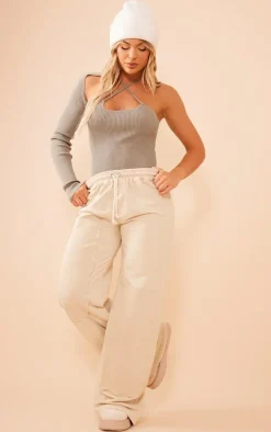 Olive One Sleeve Asymmetric Rib Knitted Bodysuit