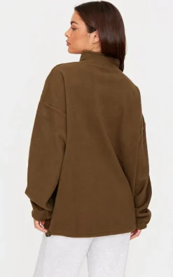 Olive Oversized Fitting Contrast Binding Toggle Fleece