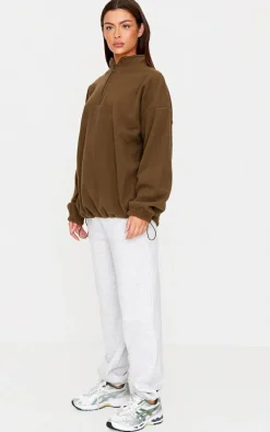 Olive Oversized Fitting Contrast Binding Toggle Fleece
