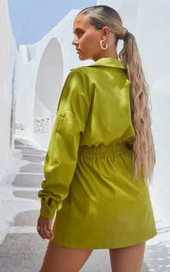 Olive Oversized Ruched Waist Shirt Dress