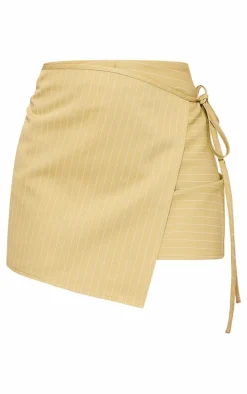 Olive Pinstripe Woven Tailored Wrap Over Skirt