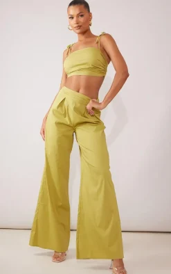 Olive Pleated Waistband Extreme Wide Leg Pants
